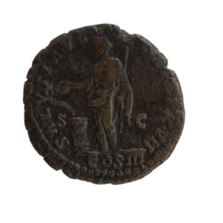 Dupondius of Marcus Aurelius (121–180), Roman emperor 161–180. Obverse: Head of Marcus Aurelius