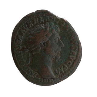 As/dupondius, Marcus Aurelius (121–180; Roman emperor 161–180), issuer. Obverse: Head of Marcus