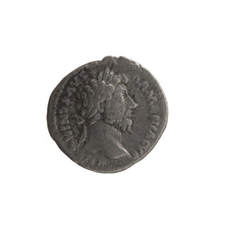 Denarius of Marcus Aurelius (121–180; Roman emperor 161–180). Obverse: Head of Marcus Aurelius with