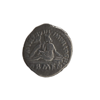 Denarius of Marcus Aurelius (121–180; Roman emperor 161–180). Obverse: Head of Marcus Aurelius with