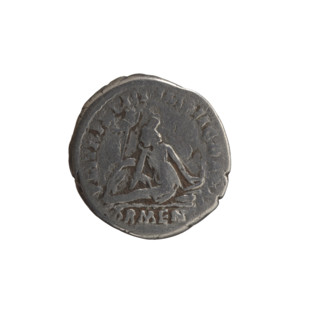 Denarius of Marcus Aurelius (121–180; Roman emperor 161–180). Obverse: Head of Marcus Aurelius with