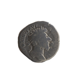 Denarius of Marcus Aurelius (121–180; Roman emperor 161–180). Obverse: Head of Marcus Aurelius with