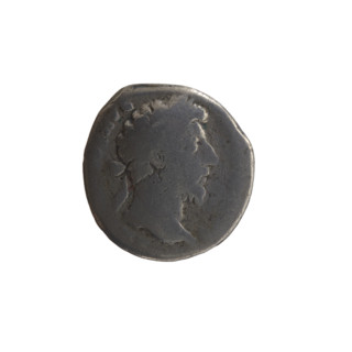 Denarius of Marcus Aurelius (121–180; Roman emperor 161–180). Obverse: Head of Marcus Aurelius with
