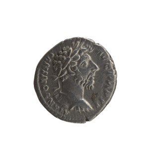 Denarius of Marcus Aurelius (121–180; Roman emperor 161–180), c. 163–164 CE. Obverse: Bust of