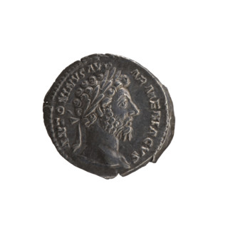 Denarius of Marcus Aurelius (121–180; Roman emperor 161–180), 163–164 CE. Obverse: Head of Marcus