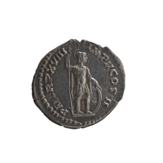 Denarius of Marcus Aurelius (121–180; Roman emperor 161–180), 163–164. Obverse: Head of Marcus