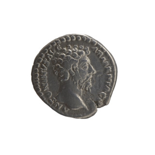 Denarius of Marcus Aurelius (121–180; Roman emperor 161–180), 163–164. Obverse: head of Marcus