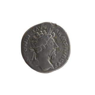 Denarius of Marcus Aurelius (121–180; Roman emperor 161–180), 163–164. Obverse: head of Marcus