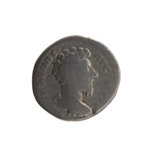Denarius of Marcus Aurelius (121–180; Roman emperor 161–180), c. 163–164. Obverse: Bust of Marcus