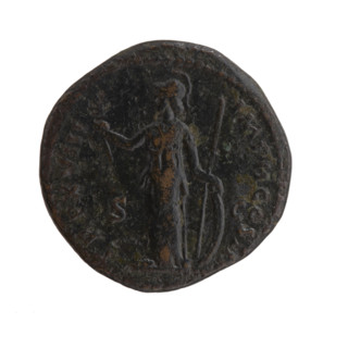 Dupondius, Marcus Aurelius (121–180; Roman emperor 161–180), issuer. Obverse: Head of Marcus