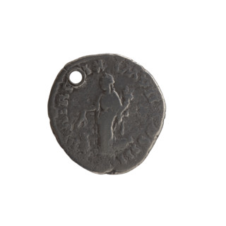 Denarius (with a hole). Obverse: Bust of Marcus Aurelius (121–180; Roman emperor 161–180) in laurel