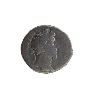Denarius of Marcus Aurelius (121–180; Roman emperor 161–180), c. 164–165. Obverse: head of Marcus