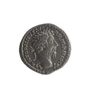 Denarius of Marcus Aurelius (121–180; Roman emperor 161–180), 165. Obverse: Head of Marcus Aurelius