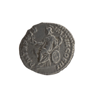 Denarius of Marcus Aurelius (121–180; Roman emperor 161–180), 165. Obverse: Head of Marcus Aurelius