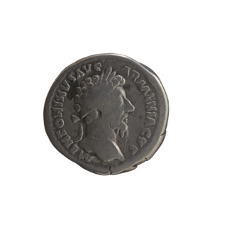 Denarius of Marcus Aurelius (121–180; Roman emperor 161–180), 165–166. Obverse: Head of Marcus