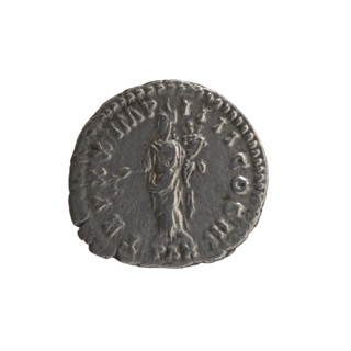 Denarius of Marcus Aurelius (121–180; Roman emperor 161–180). Obverse: Head of Marcus Aurelius in a