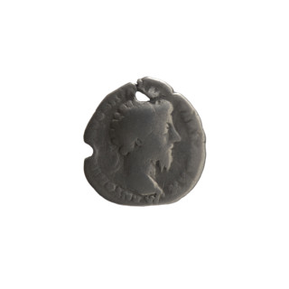 Denarius (with a hole). Marcus Aurelius (121–180; Roman emperor 161–180), issuer. Obverse: Head of