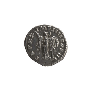 Denarius of Marcus Aurelius (121–180; Roman emperor 161–180). Obverse: Head of Marcus Aurelius in a