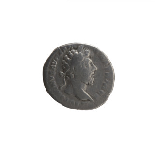 Denarius of Marcus Aurelius (121–180; Roman emperor 161–180). Obverse: Head of Marcus Aurelius with
