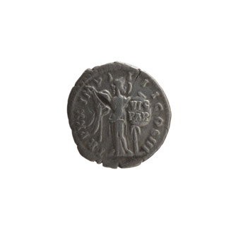Denarius of Marcus Aurelius (121–180; Roman emperor 161–180). Obverse: Head of Marcus Aurelius in a