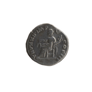 Denarius of Marcus Aurelius (121–180; Roman emperor 161–180). Obverse: Head of Marcus Aurelius with