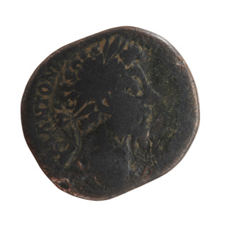 Sestertius, Marcus Aurelius (121–180; Roman emperor 161–180), issuer. Obverse: Head of Marcus