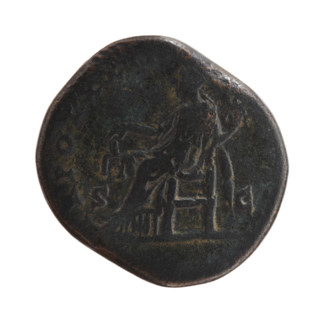 Sestertius, Marcus Aurelius (121–180; Roman emperor 161–180), issuer. Obverse: Head of Marcus