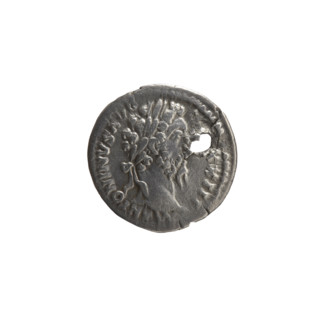 Denarius (with a hole), Marcus Aurelius (121–180; Roman emperor 161–180), issuer: Marcus Aurelius;