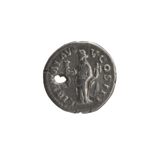 Denarius (with a hole), Marcus Aurelius (121–180; Roman emperor 161–180), issuer; obverse: head of