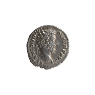 Denarius, Marcus Aurelius (121–180; Roman emperor 161–180), 169–170. Obverse: Head of Marcus