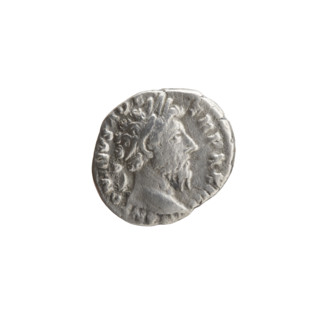 Denarius; issuer: Marcus Aurelius (121–180; Roman emperor 161–180). Obverse: Head of Marcus