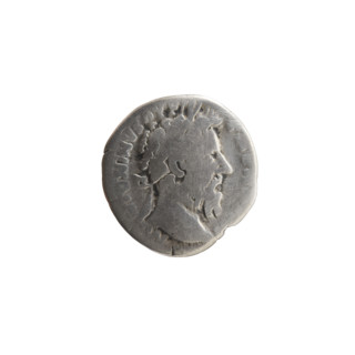 Denarius of Marcus Aurelius (121–180; Roman emperor 161–180), 169–170. Obverse: Head of Marcus