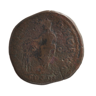 Sestertius of Marcus Aurelius (121–180; Roman emperor 161–180). Obverse: Head of Marcus Aurelius