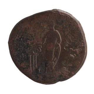 Sestertius of Marcus Aurelius (121–180; Roman Emperor 161–180). Obverse: Head of Marcus Aurelius