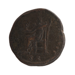Sestertius of Marcus Aurelius (121–180; Roman emperor 161–180). Obverse: Head of Marcus Aurelius in