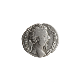Denarius, Marcus Aurelius (121–180; Roman emperor 161–180), obverse: head of Marcus Aurelius in
