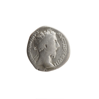 Denarius of Marcus Aurelius (121–180; Roman emperor 161–180). Obverse: Head of Marcus Aurelius with