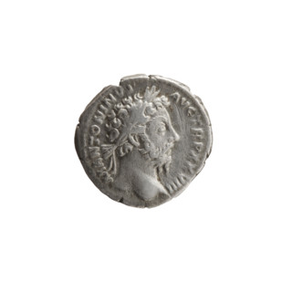 Denarius, Marcus Aurelius (121–180; Roman emperor 161–180), 173–174. Obverse: Head of Marcus