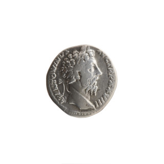 Denarius of Marcus Aurelius (121–180; Roman emperor 161–180), obverse: head of Marcus Aurelius in a
