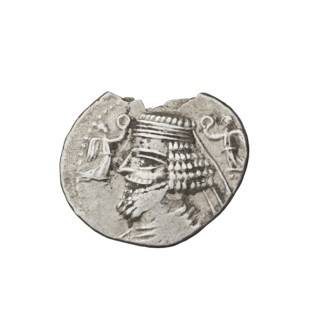 Drachma, Phraates V; obverse: bust of Phraates V wearing a diadem, facing left, with Nike on both