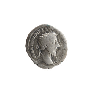 Denarius of Marcus Aurelius (121–180; Roman emperor 161–180), c. 175. Obverse: Head of Marcus