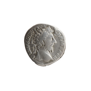 Denarius of Marcus Aurelius (121–180; Roman emperor 161–180), 175 CE. Obverse: Head of Marcus