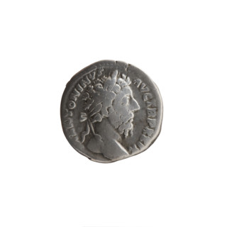 Denarius of Marcus Aurelius (121–180; Roman emperor 161–180), 174–175. Obverse: Head of Marcus