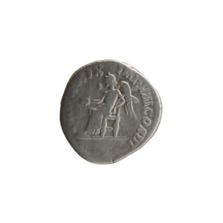 Denarius of Marcus Aurelius (121–180; Roman emperor 161–180). Obverse: Head of Marcus Aurelius in a