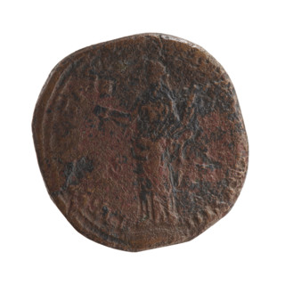 Sestertius of Marcus Aurelius (121–180 CE; Roman emperor 161–180), obverse: head of Marcus Aurelius