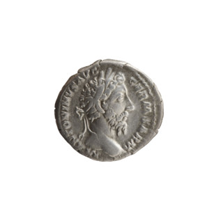 Denarius of Marcus Aurelius (121–180; Roman emperor 161–180), 175–176. Obverse: Head of Marcus