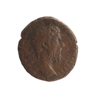 Marcus Aurelius (121–180; Roman emperor 161–180), issuer. Obverse: Head of Marcus Aurelius with a