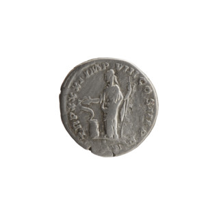 Denarius of Marcus Aurelius (121–180; Roman Emperor 161–180). Obverse: Head of Marcus Aurelius in