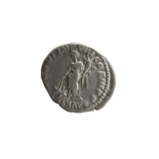 Denarius of Marcus Aurelius (121–180; Roman emperor 161–180). Obverse: Head of Marcus Aurelius with