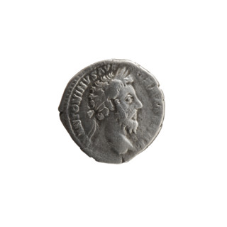 Denarius of Marcus Aurelius (121–180; Roman emperor 161–180), depicting spoils of war: carnyx